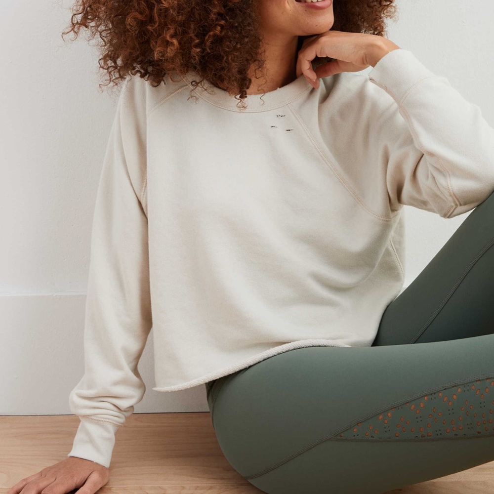 Aerie Distressed Crop Sweatshirt